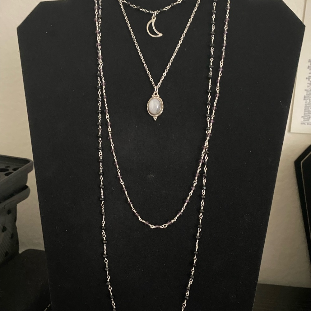 Moonstone pendant with beaded chains and real silver 925 chain.